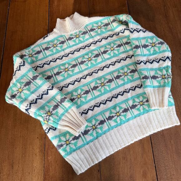 American Eagle AE Fairisle Knit Sweater Mock Neck Sz Small Scandi Cozy Oversized - Picture 5 of 12